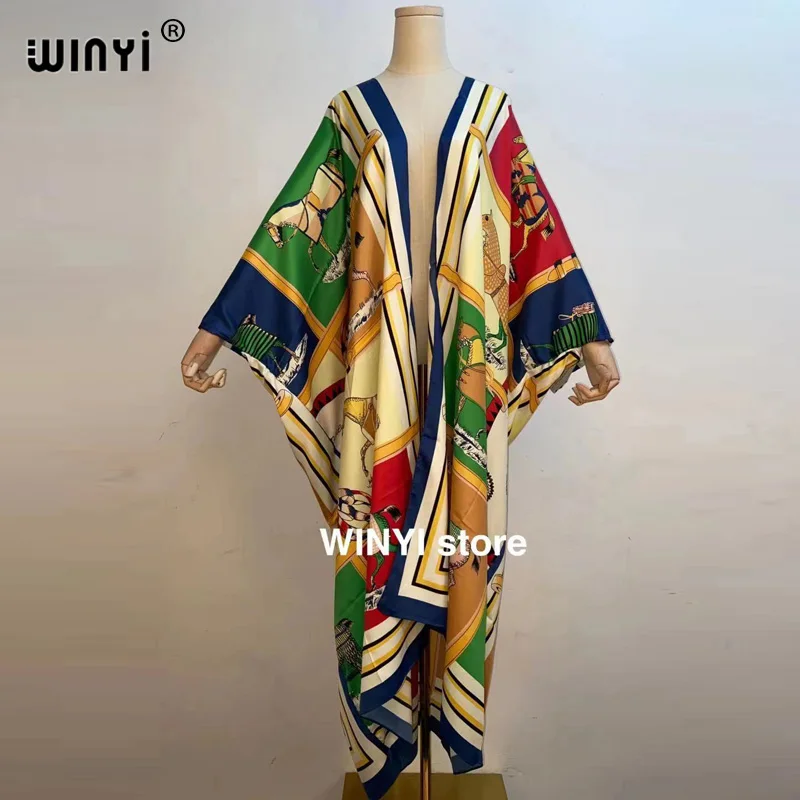 Imagem -03 - Winyi-vestido de Quimono Boho Estampado Feminino Vestido Longo Cinto Automático Frente Aberta Biquíni de Algodão Doce Senhora Túnica de Praia Rosa Novo 2023