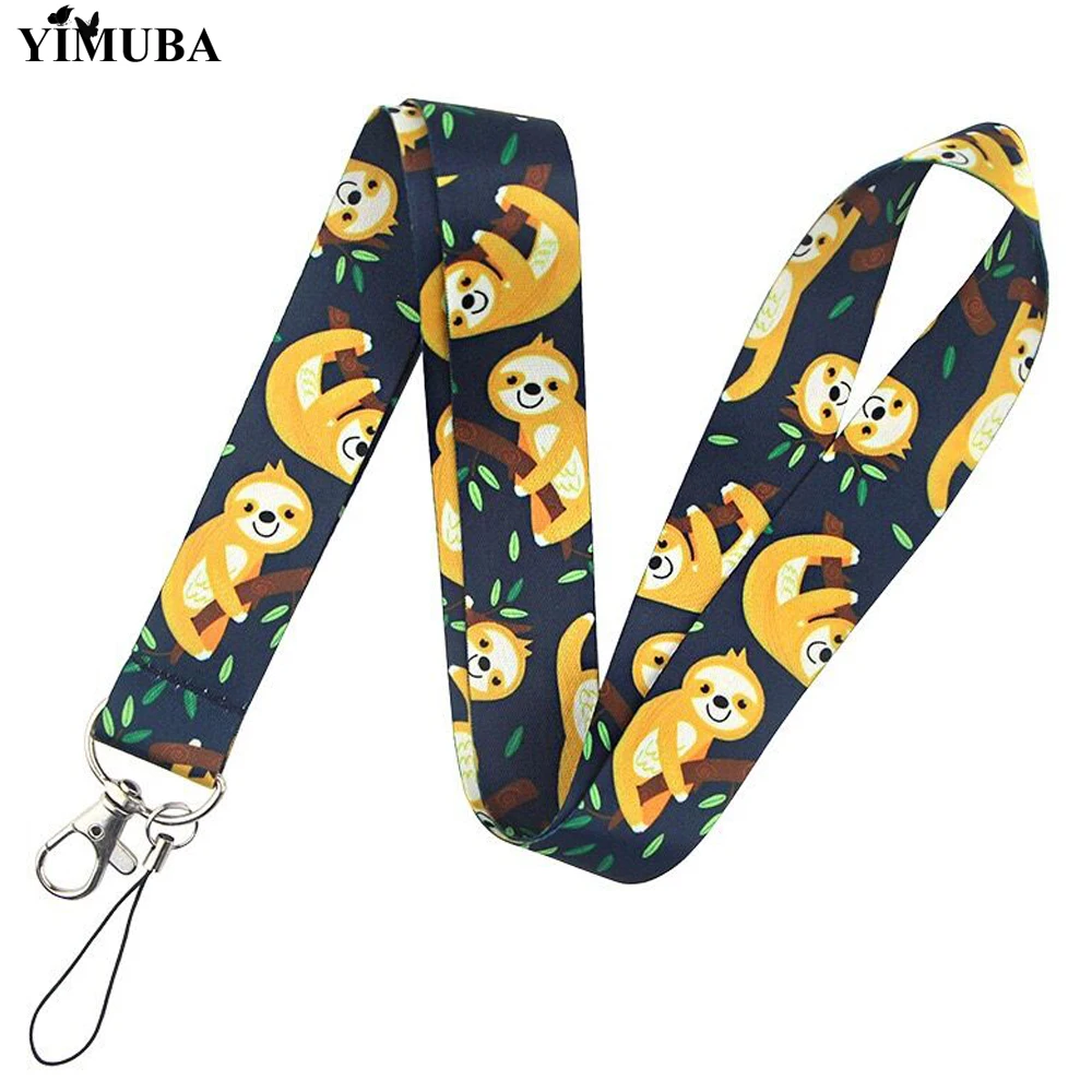 YIMUBA Cute Lazy Sloth Cartoon Lanyards Keychain ID Card Name Badge Holder Hanging Rope Mobile Phone USB Neck Strap Kids Jewelry