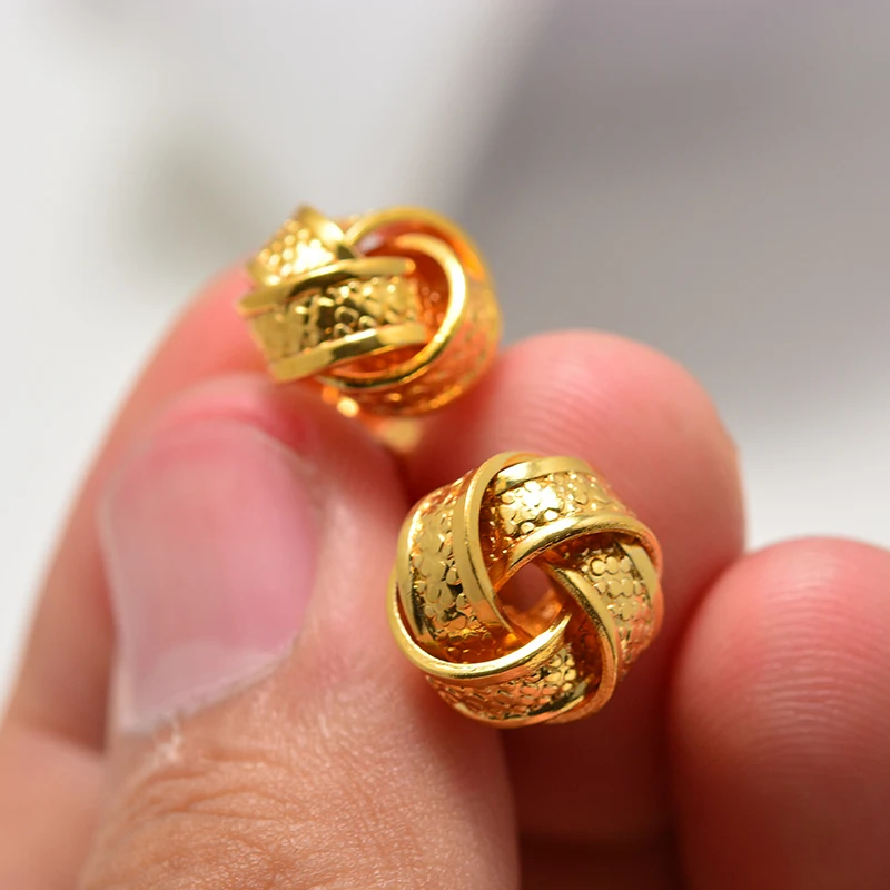 Dubai Arab Flower Button Type Ethiopian Gold Color Earrings for Women Girls African Ethnic Earring Mom Wedding Jewerlry Gifts