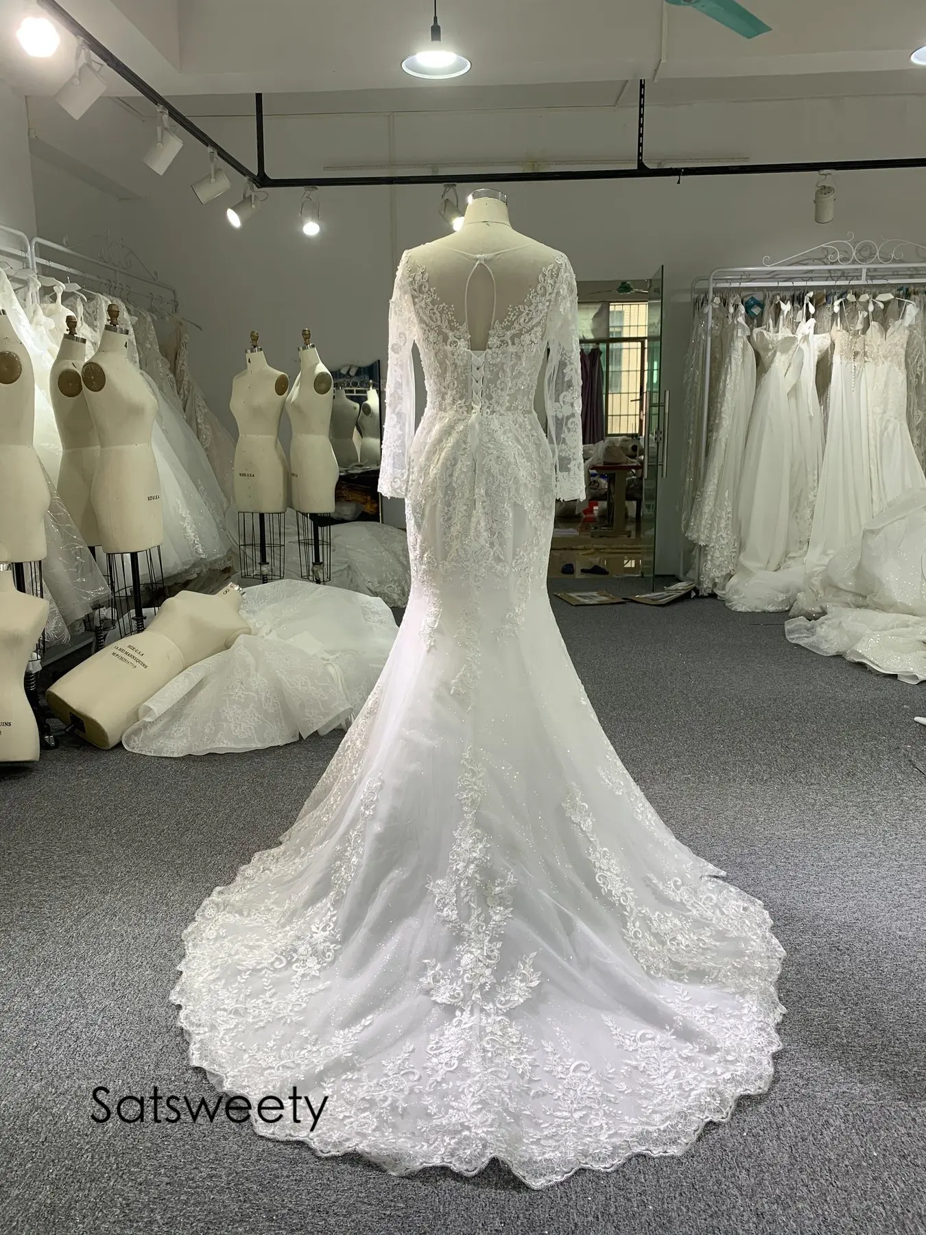 Foto reali abito da sposa a maniche lunghe 2021 abiti da sposa a sirena con perline abito da sposa personalizzato Vestido de Noivas