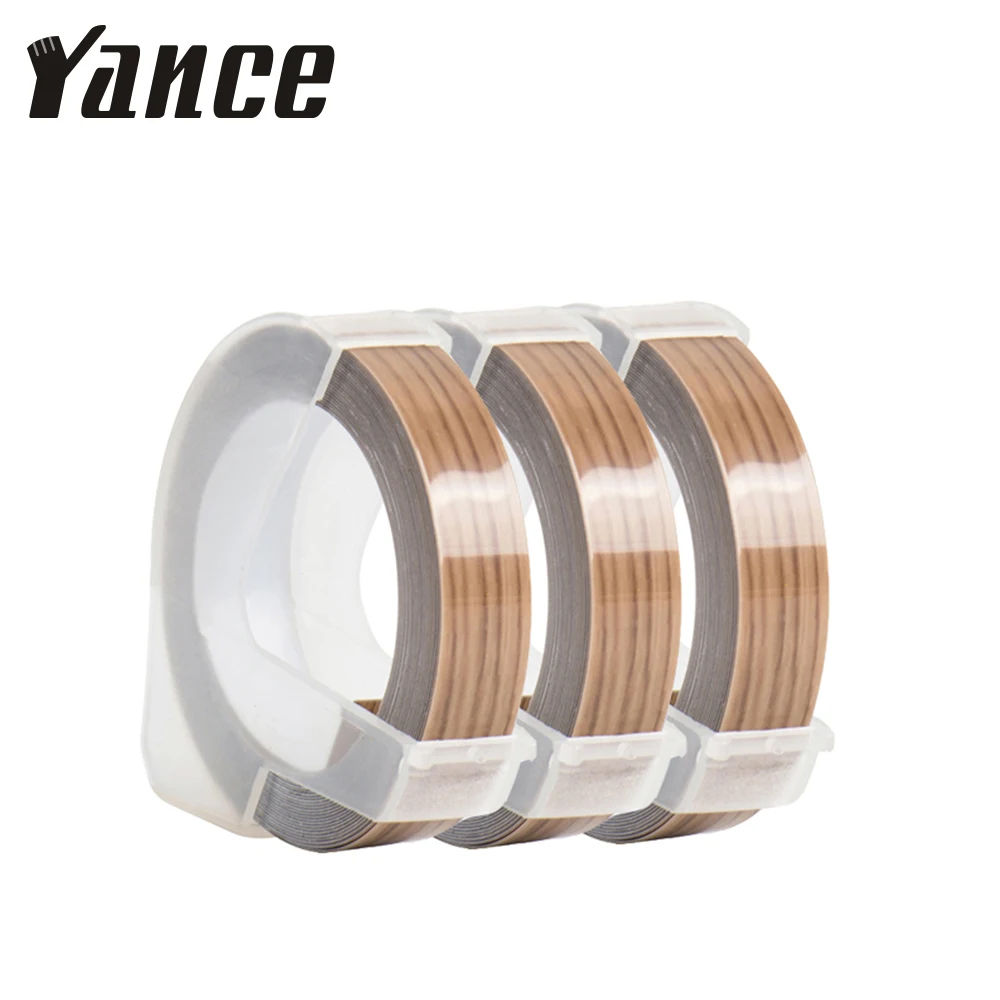 Yance 3pcs Wood Color 9MM 6MM 12MM 3D Embossing Tape for Dymo Embossing Label Maker PVC label Dymo Tape for Motex E101