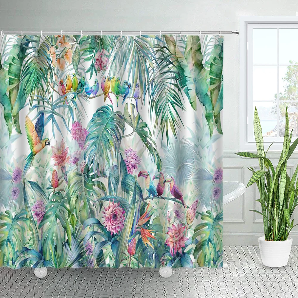 Black White Tropical Plants Palm Trees Shower Curtains Jungle Natural Landscape Home Polyester Bath Curtain Sets Bathroom Decor