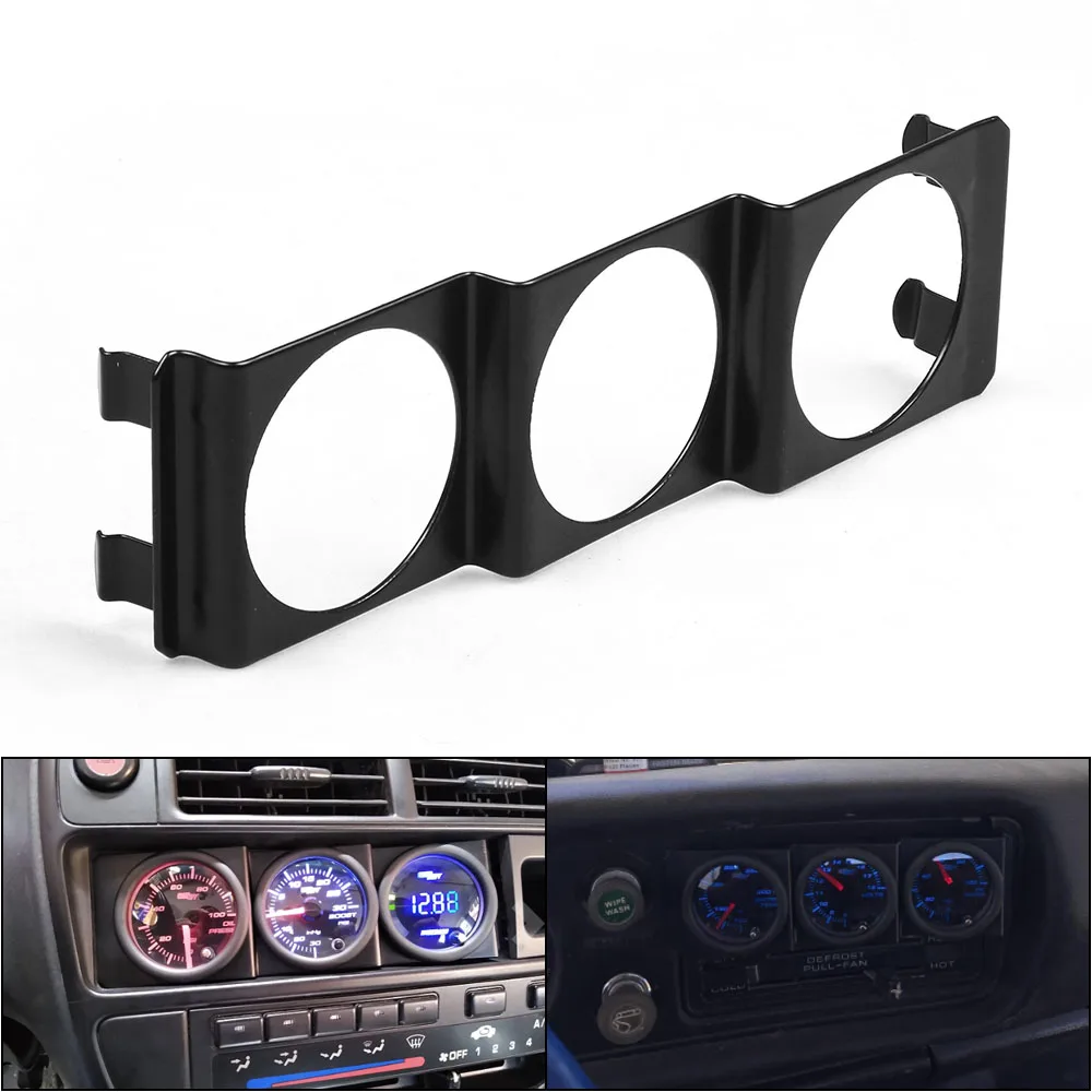 Universal 52mm Tripe 3 Gauge Meter Radio Din in Dash Panel Pod Black 2inch BX102259-BK