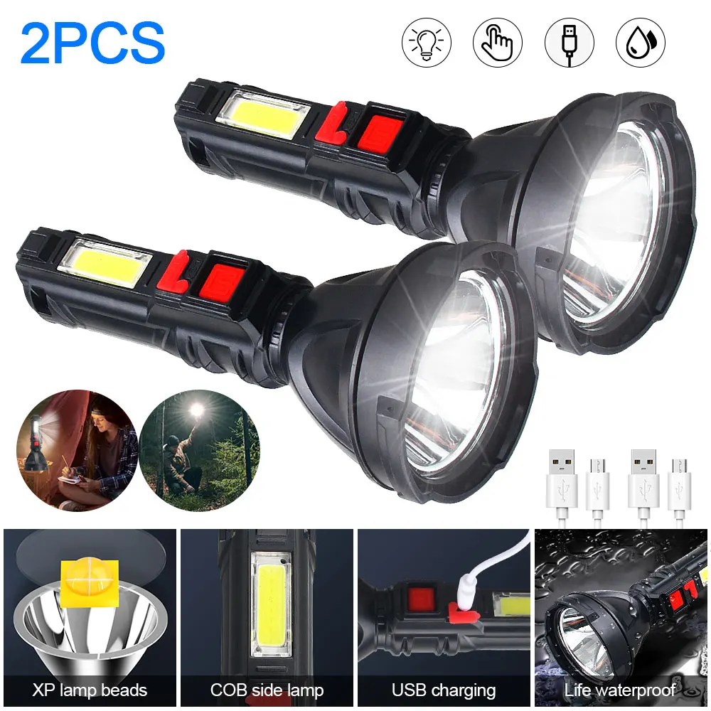 

Powerful 10W LED Flashlight & Side Light Portable USB Rechargeable 4 Modes Torch Work Light Waterproof Camping Fishing Lantern