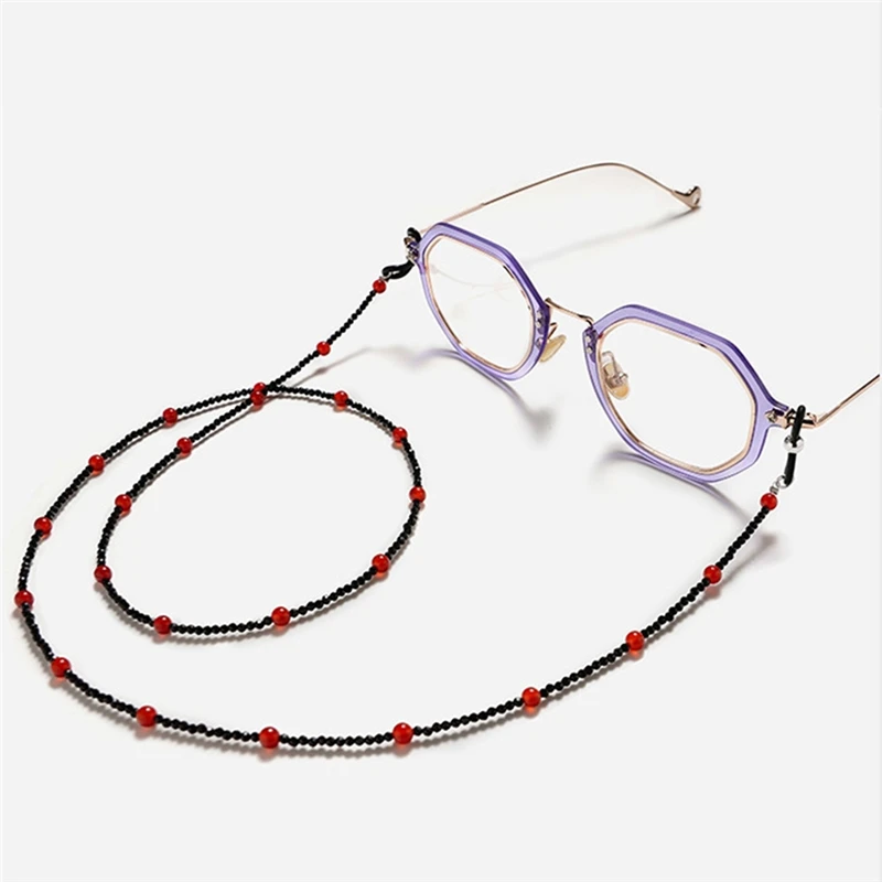 Imixlot New Retro Handmade Red Black Glass Beaded Glasses Chain Fashion Anti-slip Eyewear Cord Holder Necklace Accessories