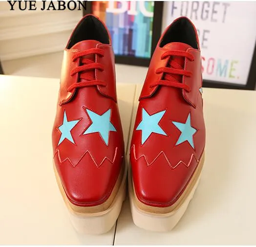 

Red Stars Sneakers Height Increasing Shoes Woman Casual Laces up 8cm Platform Sneakers Girls Genuine Leather Ladies Shoes