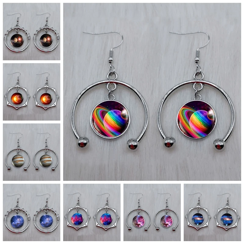 Moon Earrings Solar System Planets Star Stud Earrings Galaxy Nebula Space Universe Earth Sun Mars Jupiter Saturn Fashion Jewelry