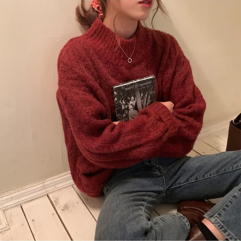 

Korean Version Of The Round Neck Versatile Loose Pullover Blouse Women 2023 Autumn And Winter New Solid Color Knitted Sweater