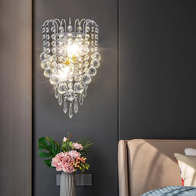 luces led E14 Modern Crystal Mirror Stainless Steel Wall Lights Lamps Sconce Fixtures Lights for Hallway Bedside Living Room