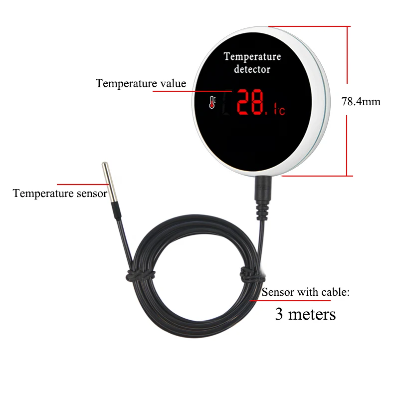 Tuya Smart Home WiFi Sensor de temperatura, 3m de fio, Termômetro Smartlife Digital, Sala, Água, Piscina, Termostato, Alarme, Remoto, Top