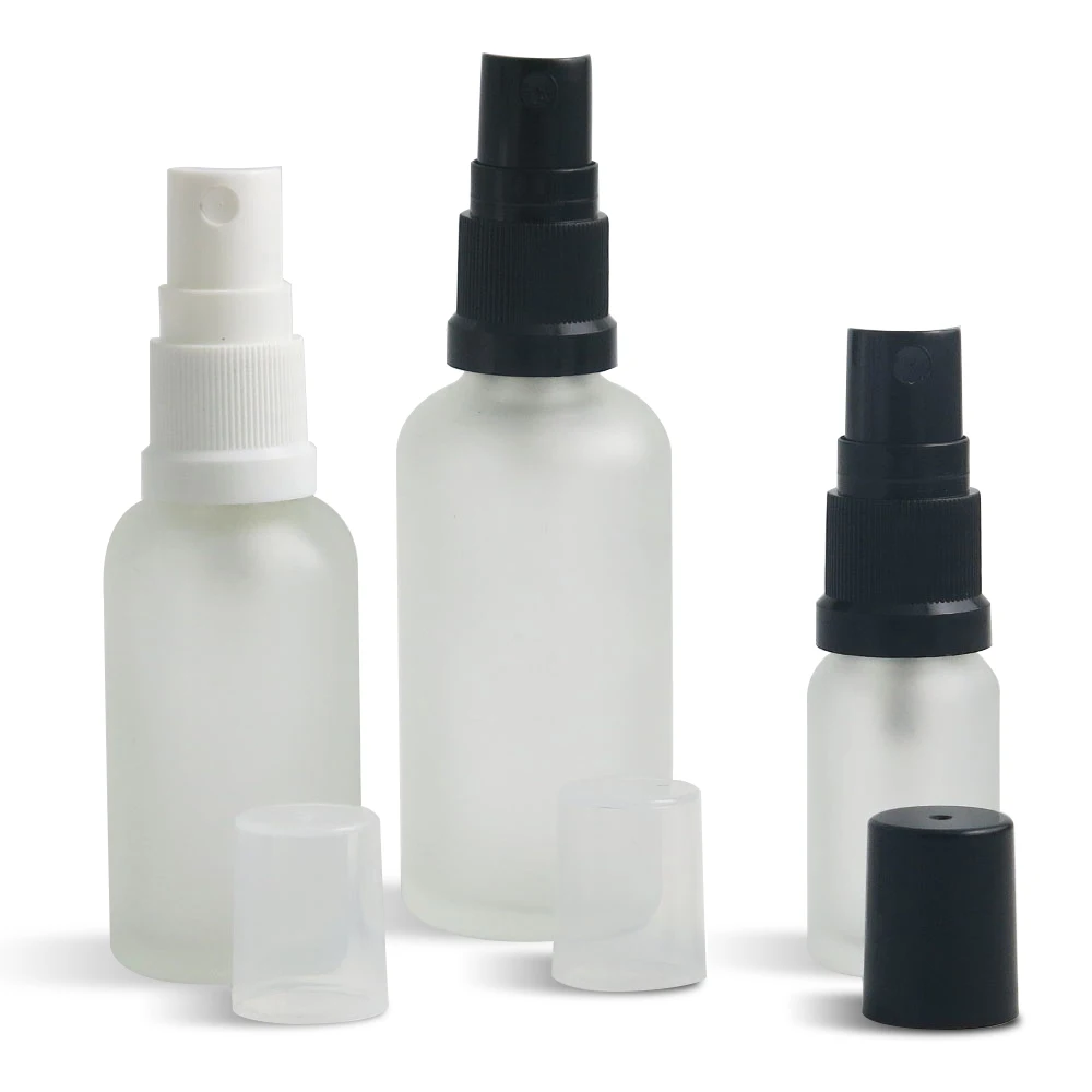 

12 x Travel Frost Glass Spray Bottles Essential Oil Container with Fine Mist Sprayer 100ml 50ml 1oz 20ml 1/2oz 1/3oz 5ml