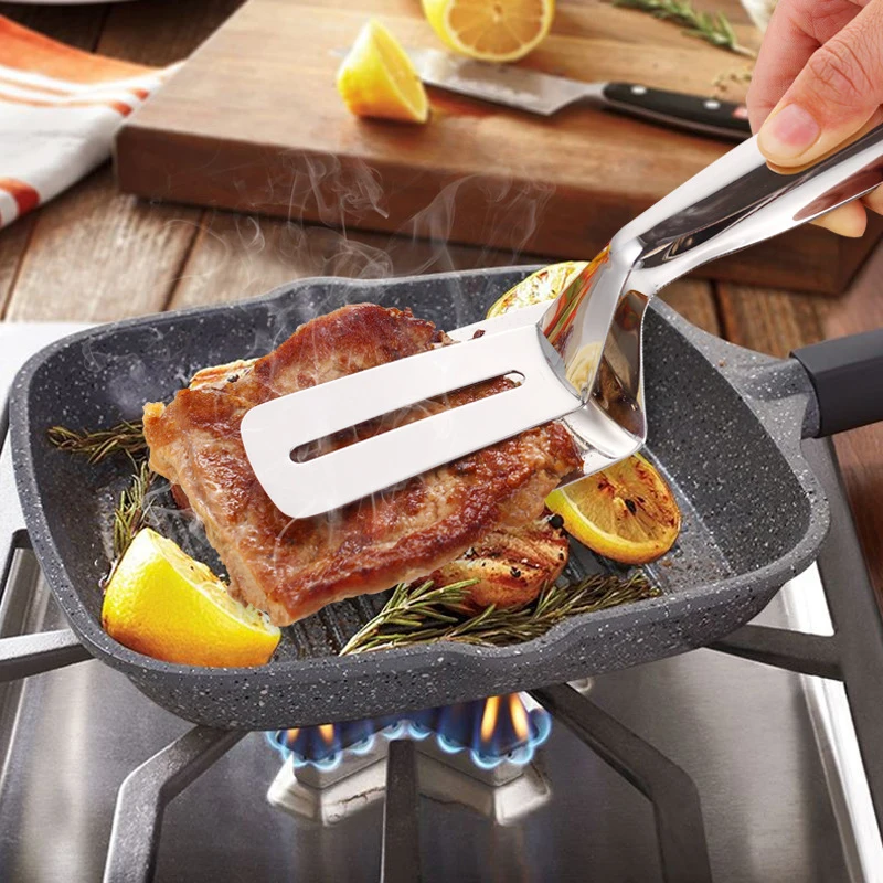 1Pc Multifunctional High Grade Stainless Steel Barbecue Clip Fried Shovel BBQ Tong Bread Steak Meat Vegetable Clamp Cooking Tool