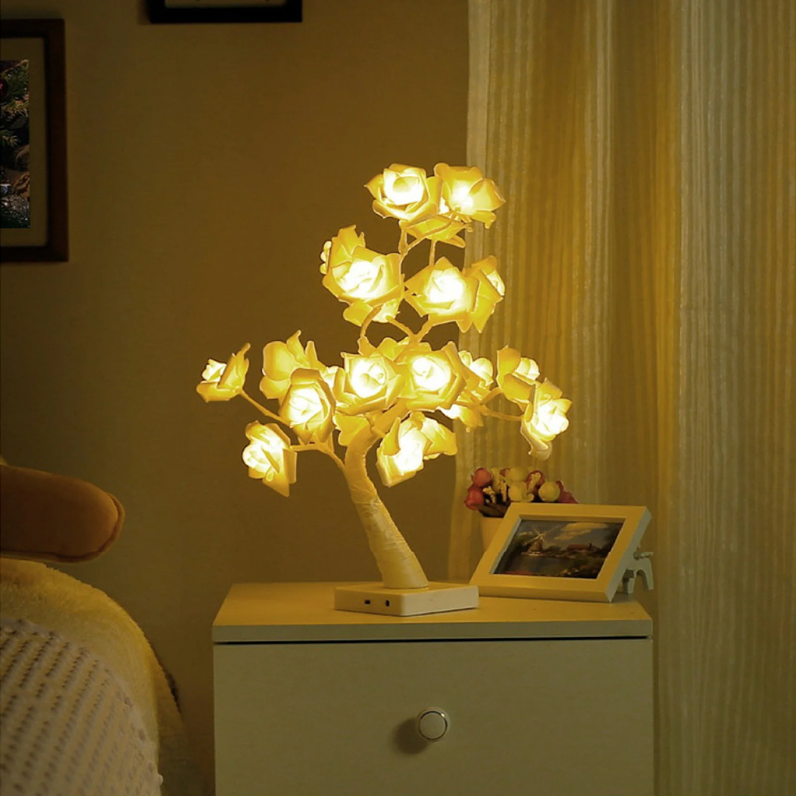 Rose Tree Decorative Light USB/Battery Dual Power Supply LED Warm Light Home Decoration Valentine's Day Party Christmas Wedding