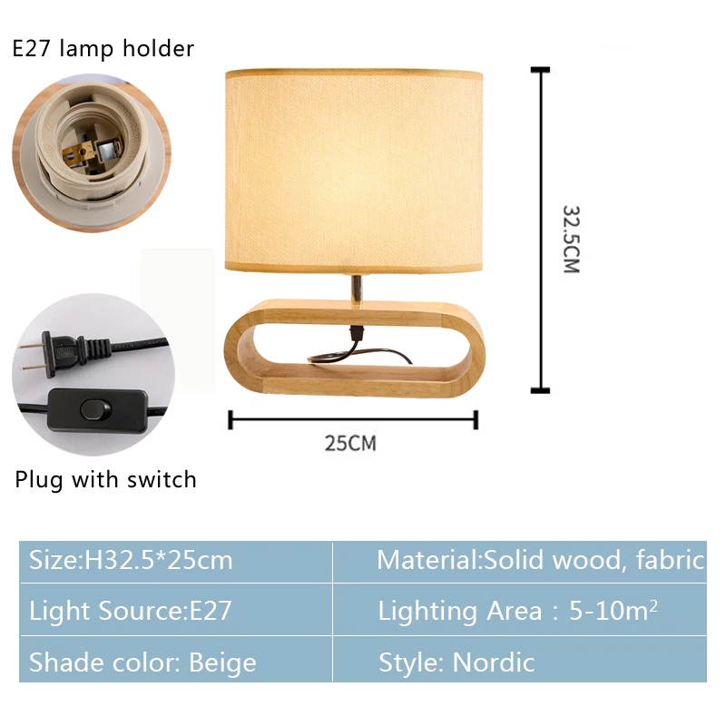 Nordic Wooden Table Lamp Creative Modern Bedroom Bedside LED Light Living Room Hotel Japanese Study Table Lamp Linen Lampshade