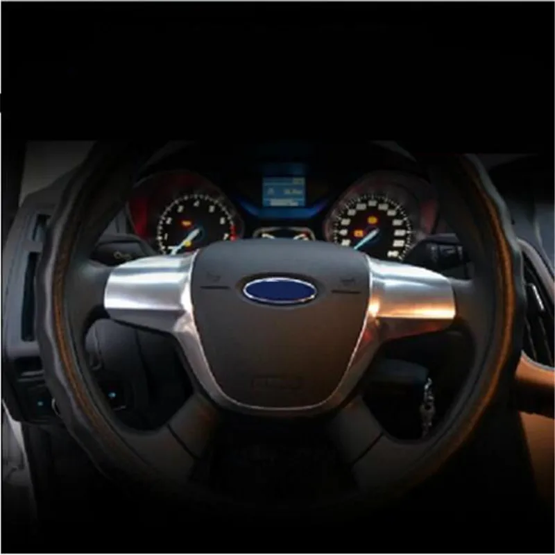 1pc ABS Chrome trim steering wheel paillette cover sticker case for Ford Focus 3 mk3 2012-2014 auto accessories