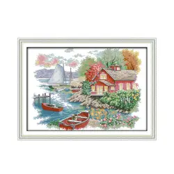 Lake house cross stitch kit aida 14ct 11ct count print canvas stitches embroidery DIY handmade needlework