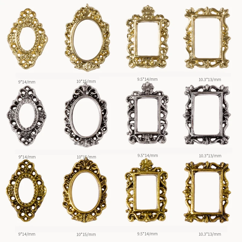 Retro Gold Metall 3D Charm Fotorahmen-Set mit Legierungs-Nieten Nagelkunst Maniküre Schmuck Zubehör-Kit - 5 Stück – Detail 4
