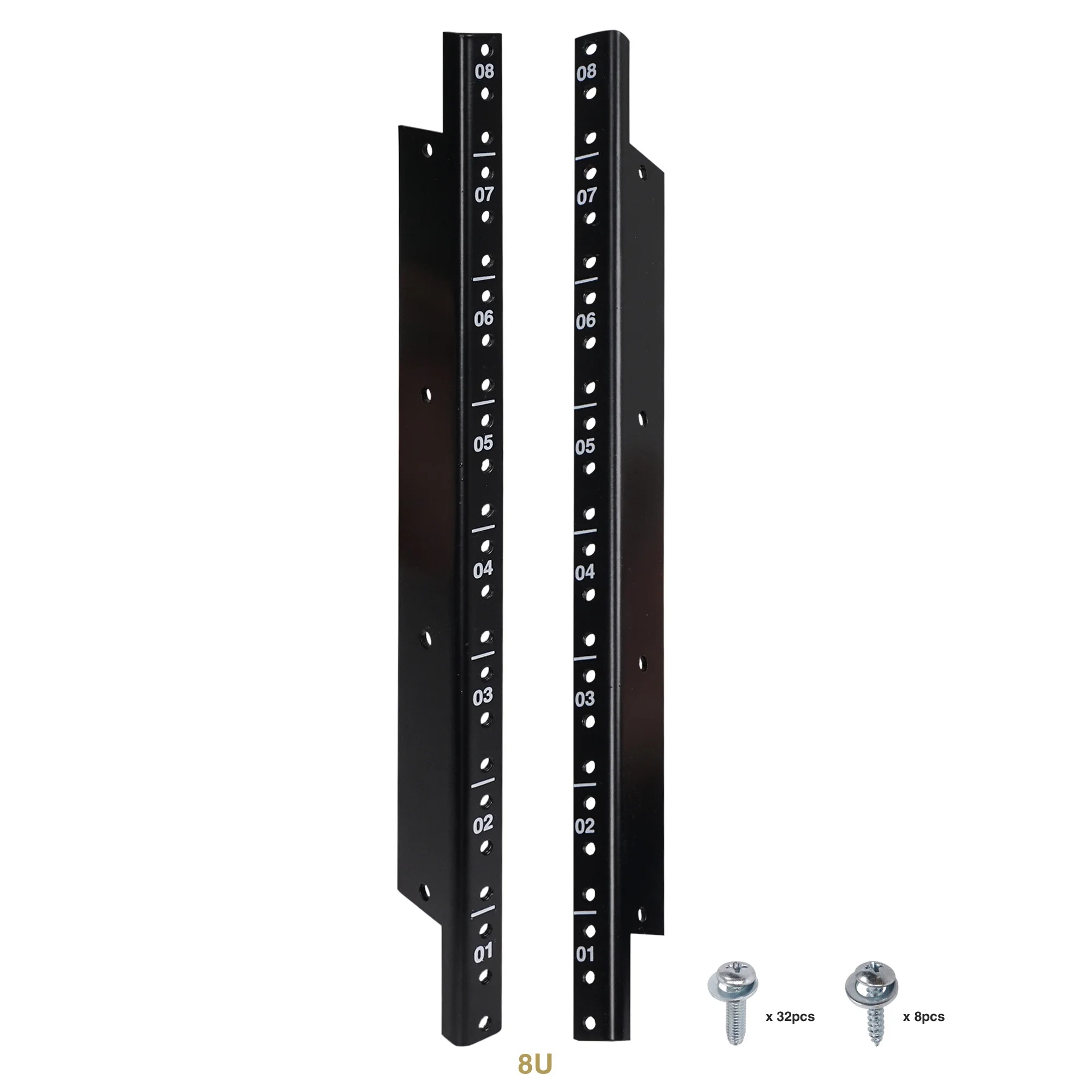 Sound Town 2-pack 8U Steel Rack Rails, with Black Powder Coated Finish and Screws (ST-RR-08U)