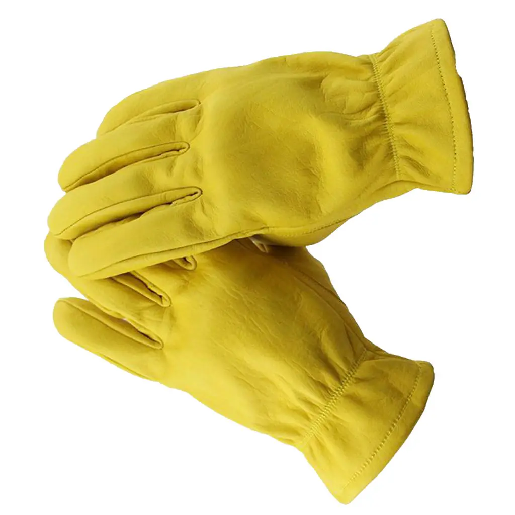 Guantes de motociclista de carreras para hombre, de cuero de vaca, color amarillo