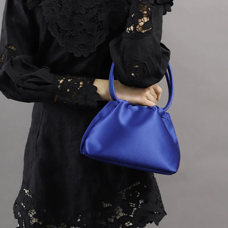 Luxury Folds small Solid Color Women Bags Silk Design Ladie Small Shoulder Bag Vintage Female Tote Clutch Purse Handbag