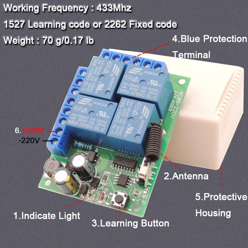 433Mhz Universal Wireless Remote Control Smart Switch AC 85V ~ 250V Relay Receiver Module RF Transmitter Lamp FarmYardLightMotor
