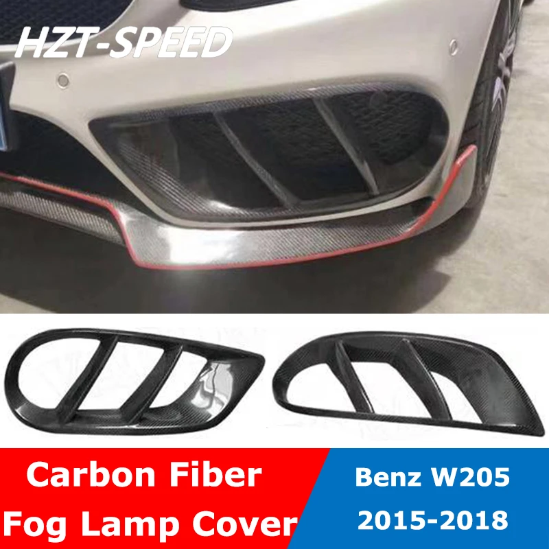 W205 One Set Carbon Fiber Fog Lamp Rim Cover For Benz C Class C200 C260 C300 Modify C63 AMG Type 2015-2018