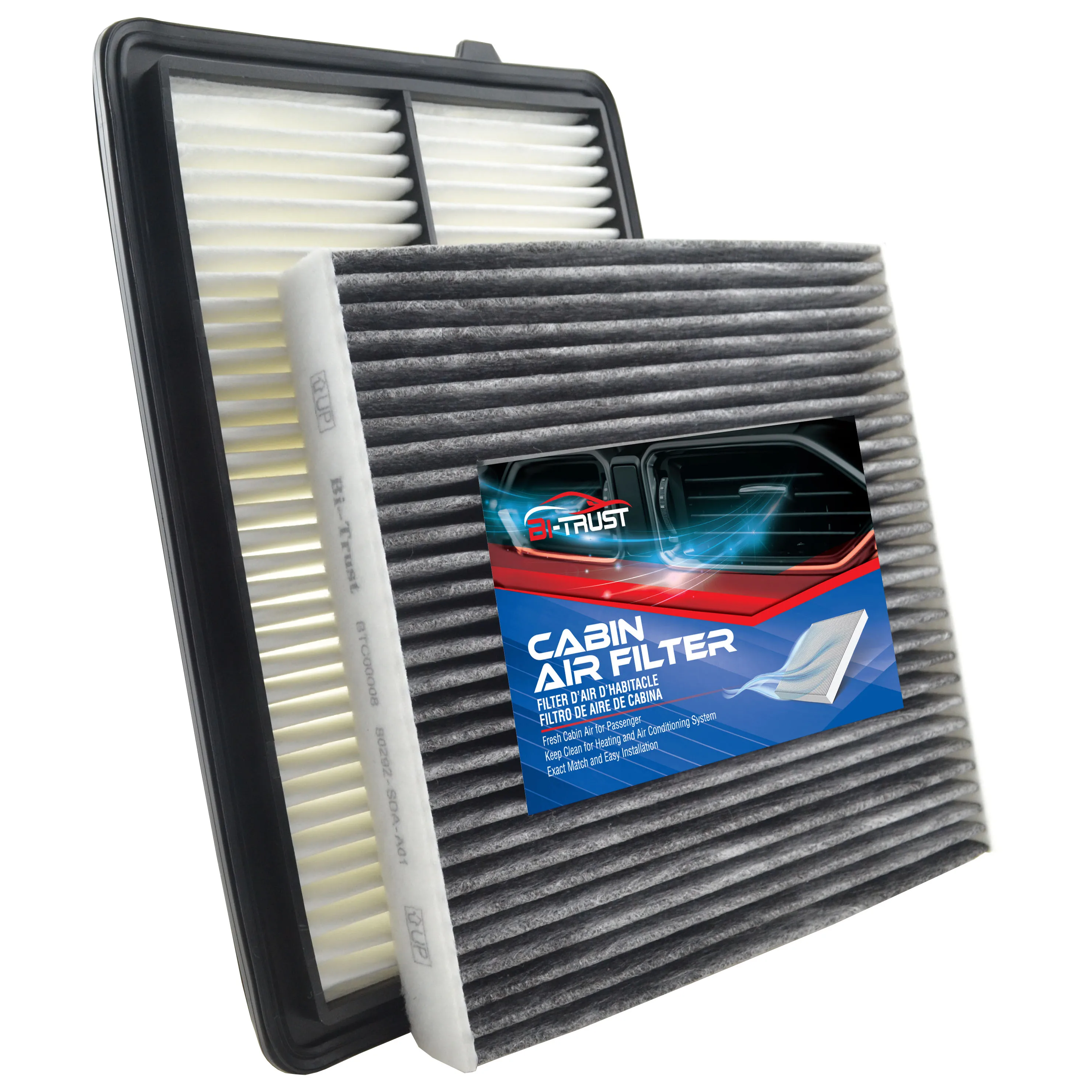 Bi-Trust Combo Set Engine & Carbonized Cabin Air Filter for Acura RDX V6 3.5L 2013-2018 80292-SDA-A01