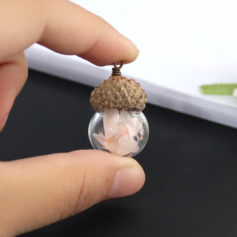 5PCS DIY Clear Glass Vial With Natural Acorn Caps Wishing Bottles Jewelry Accessory For Necklace Pendant Jewelry Making