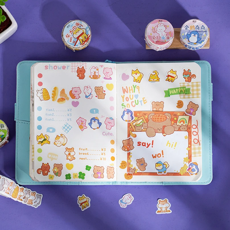 Washi Selotip Hias Perekat Scrapbooking Selotip 100 Buah/Gulungan Hewan Diary Kawaii Alat Tulis Lucu Stiker Washi