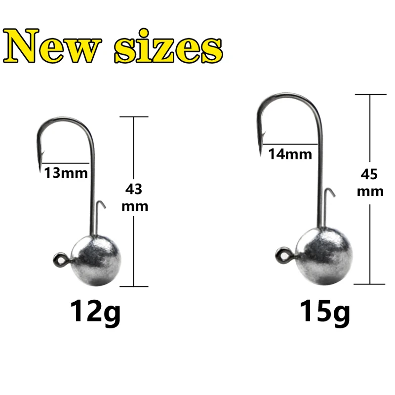 10pcs/lot NED head jigs hook 1g-20g All size Round Ball Jig Head Hook Weedless Long Shank Secondary hooks For Soft Worm Fishing