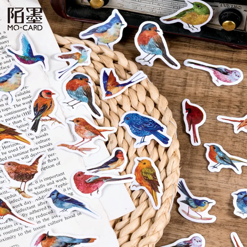 Pegatinas decorativas de gorrión de animales bonitos, etiqueta de palo diy, diario, papelería, álbum, diario, pegatinas de pájaro, 46 unids/lote por