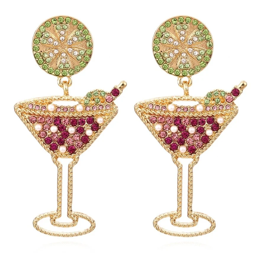 Pendientes de copa de vino con diamantes de imitación de colores de personalidad exagerada, pendientes geométricos Retro para mujer