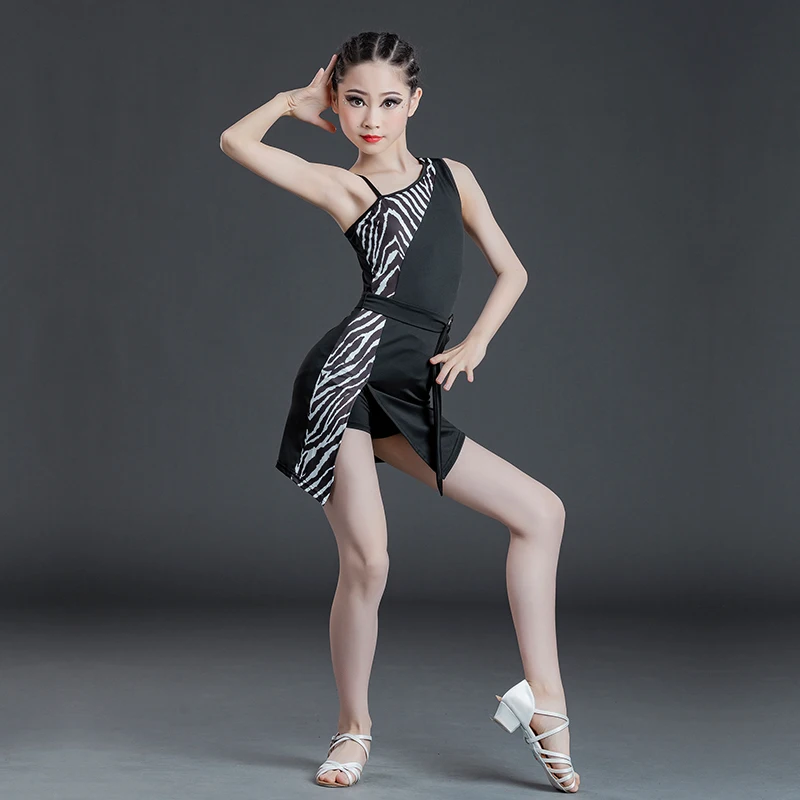 

Dance Costumes For Girls 2021 New Latin Dress Zebra Print Sling Short Skirt Stage Professional Competition Performance Dresses