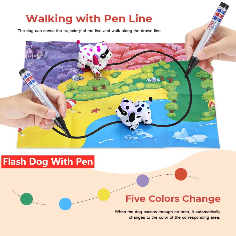 Kids Education Creative Toys Pen Inductive Flash light Pet dog Pen Follow Line Animal For Kids With Sounds Led Lights dog pens