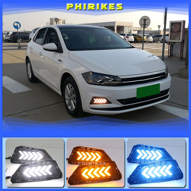 

For Volkswagen vw Polo 2019 LED DRL Daytime Running Lights Fog Lamp Dynamic Yellow Turn Signal Lamp