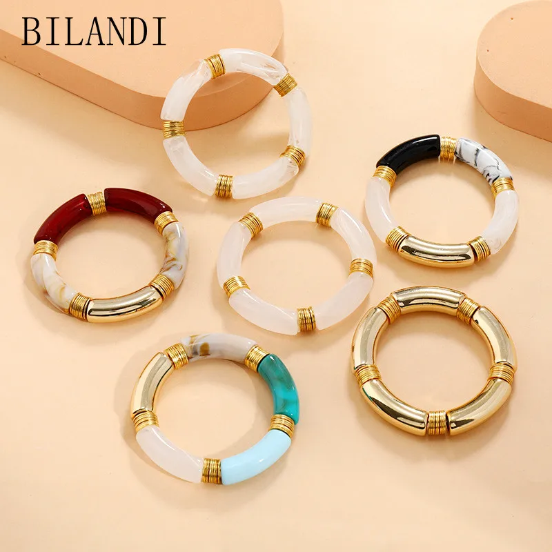 Bilandi-pulsera elástica de estilo Retro para mujer, brazalete acrílico de resina vintage, Joyería Moderna, gran oferta