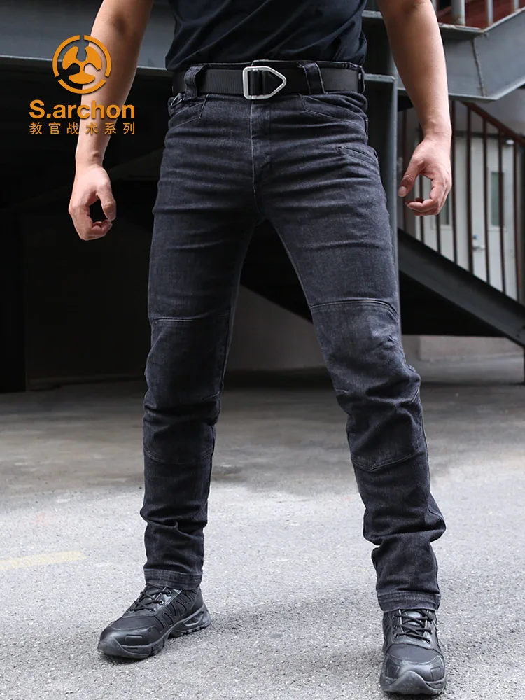 Tactical Denim Pants Military Cargo Jeans Men Casual Pants Stretch Multi Pockets Tactical Combat Army Working Clothing