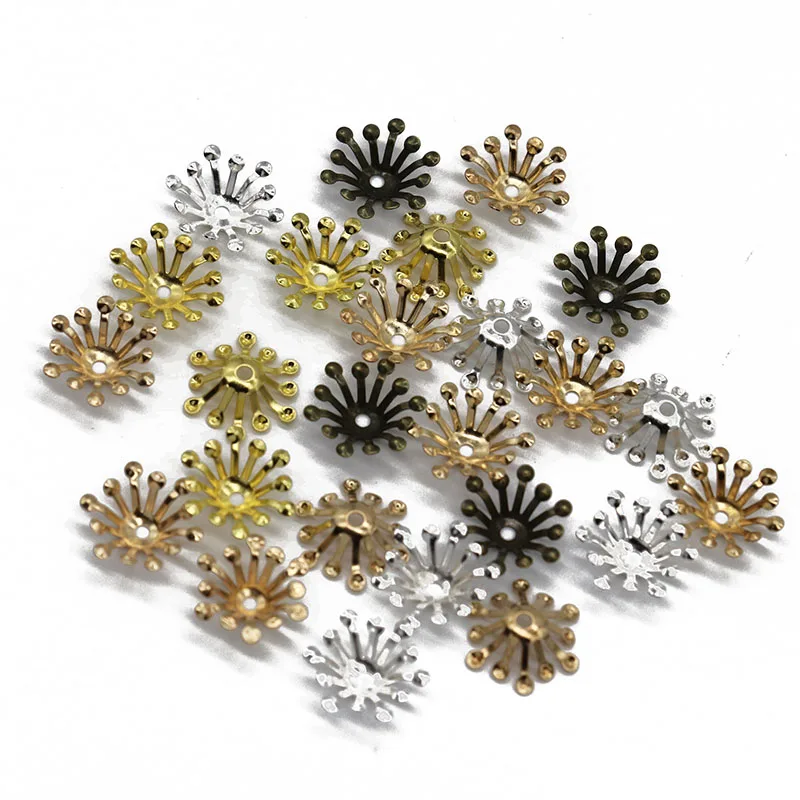 Mibrow 100pcs 15mm Gold/Silver/Antique Bronze Filigree Flower Bead Caps Connectors Charms End Bead Cap For DIY Jewelry Making