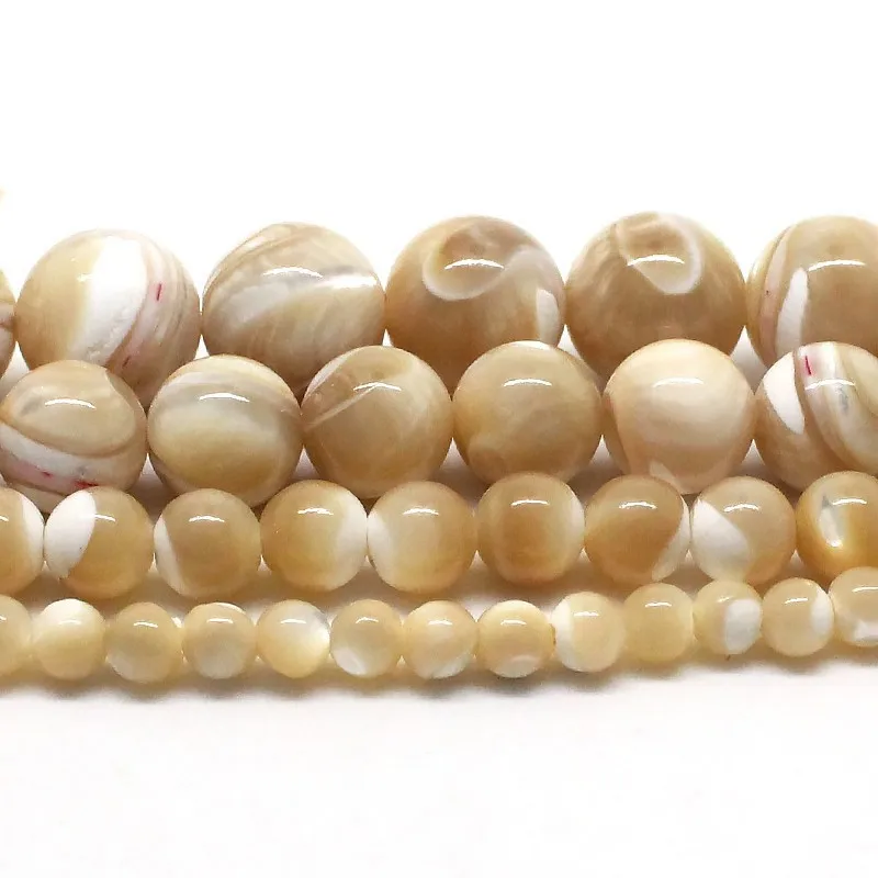 4/6/8/10 mm Natural Trochus Shell Stone Beads Round Loose Beads For Jewellery Making DIY Bracelet Necklace 15 inch