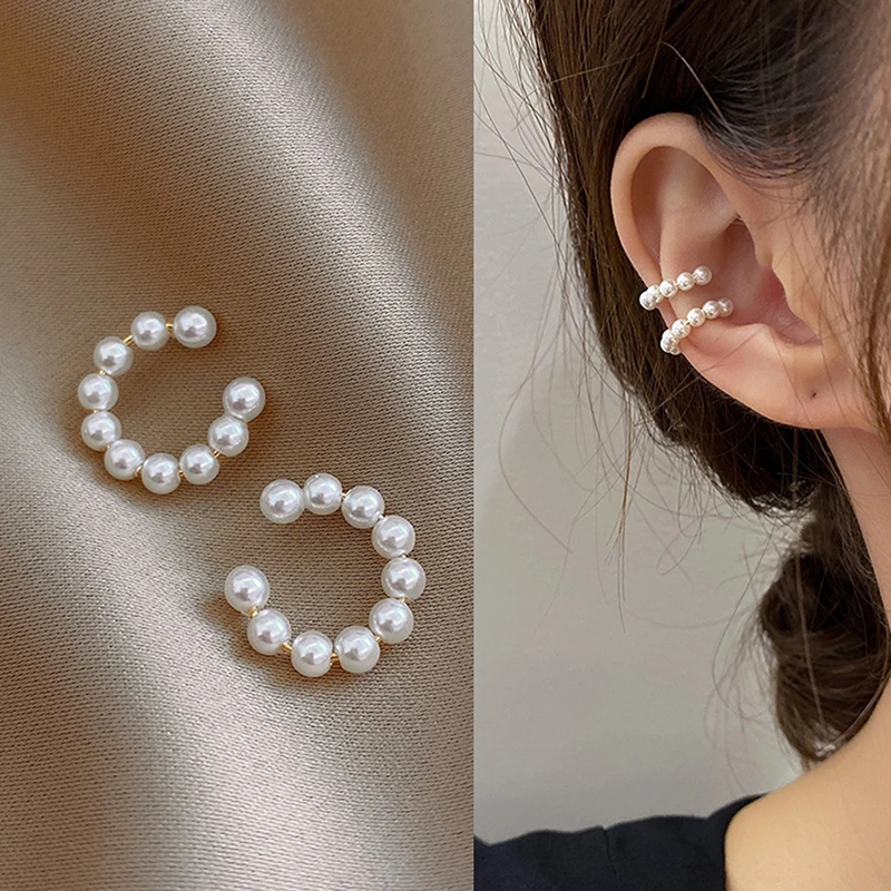 Pearl Ear Cuff Clip Earrings Non-Piercing Bone C-shaped Ear Ring Without Puncture Minimalist Earrings for Women Fashion Jewelry