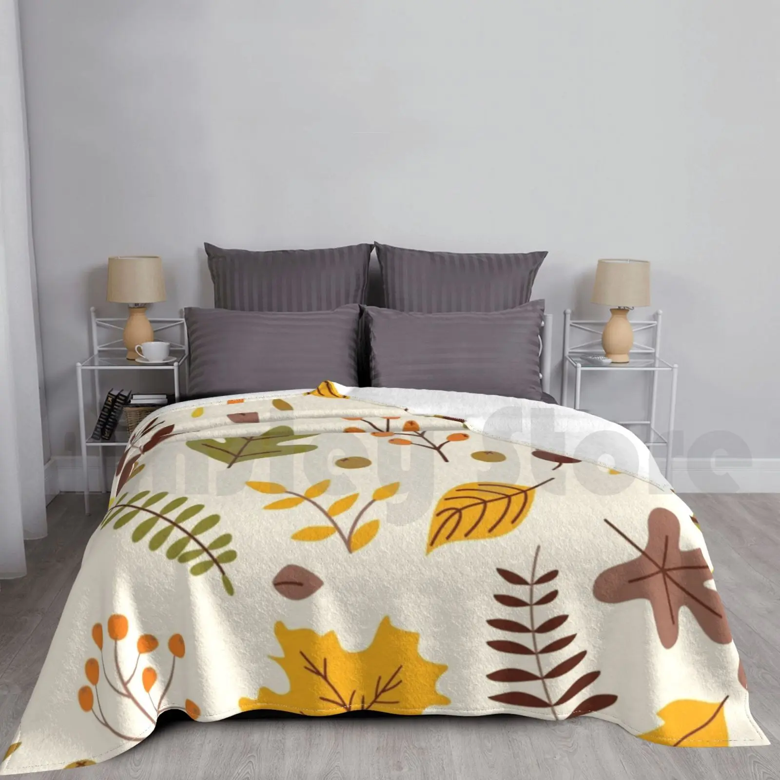 

Fall Foliage Pattern Blanket Fashion Custom Autumn Leaves Pattern Acorn Sheet Nature Sea Buckthorn