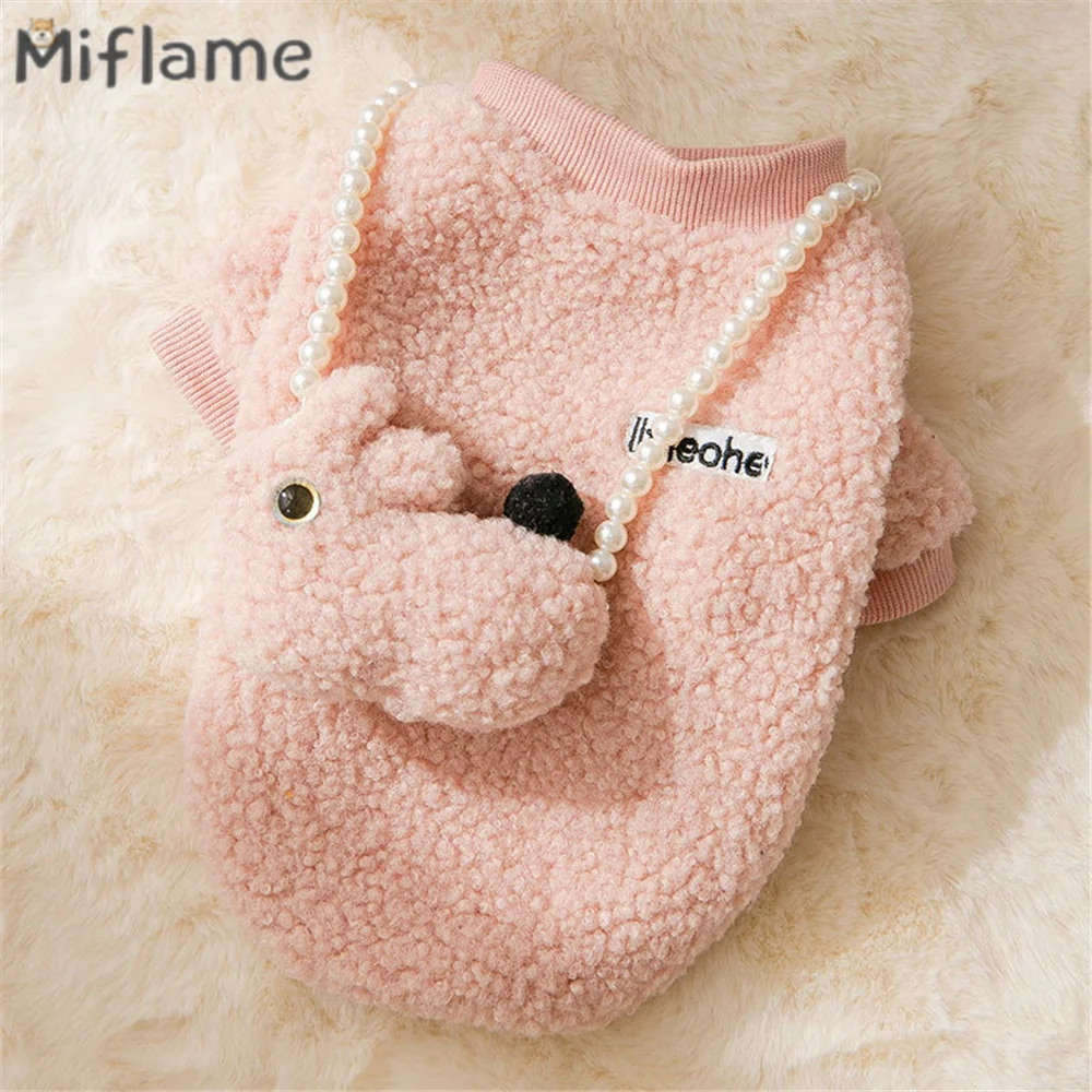 

Miflame Solid Dog Hoodies With Cat Doll Winter Warm Puppy Outfits Cute Small Dogs Clothes Pomeranian Spitz 2021 New Pet Costume