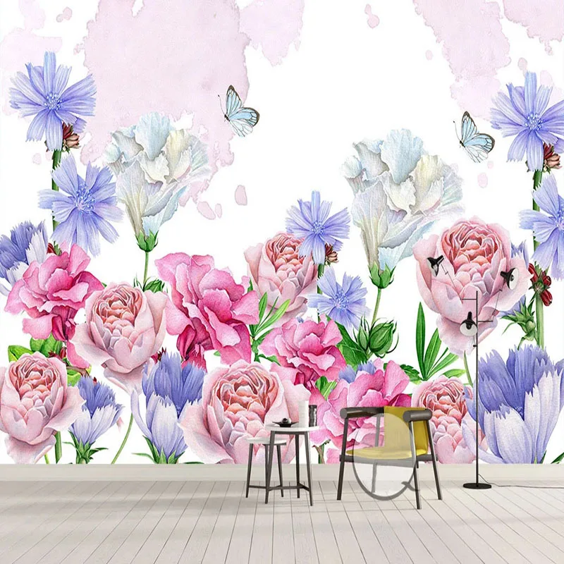 Custom Photo Wallpaper European Style Hand Painted Pastoral Flowers Background For Living Room TV Bedroom Murals 3D Sticker Wall