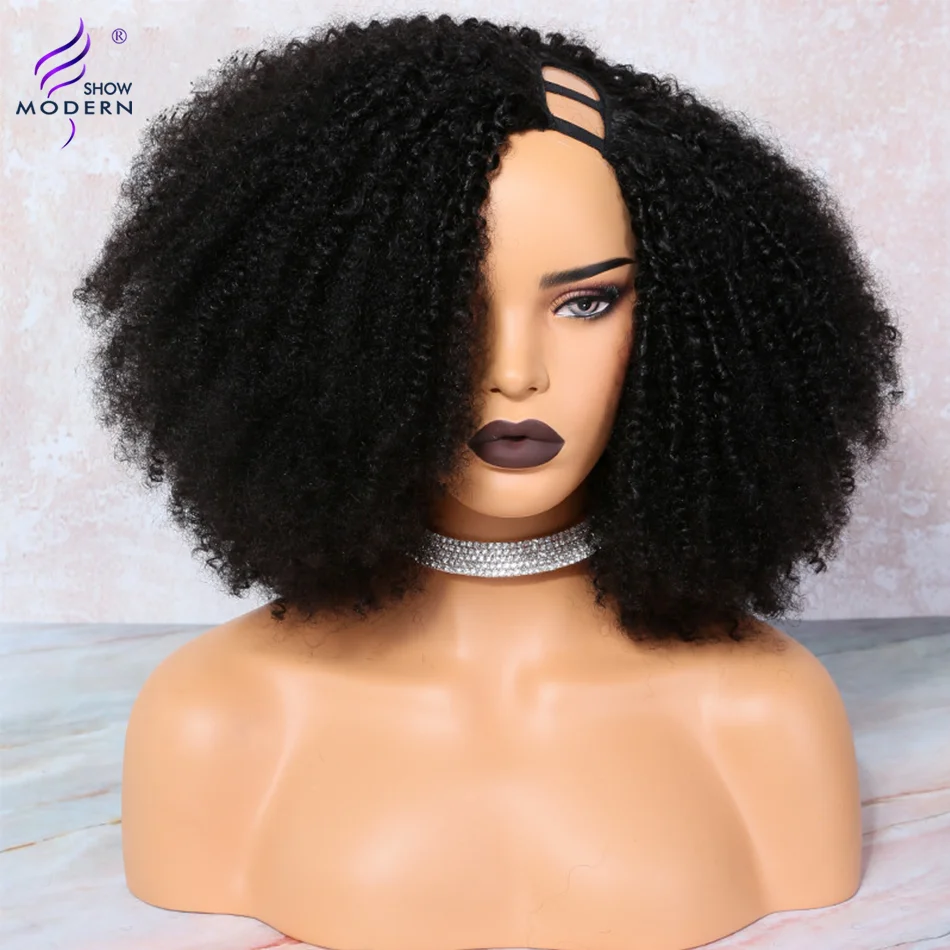 Modern Show Afro Kinky Curly U Part Wig For Black Women 16 20 Inches Peruvian Remy Human Hair Kinky Curly V Part Wigs 180% 4b 4c