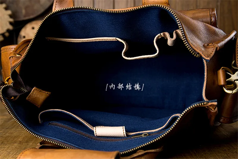 Vintage natural luxury cowhide men's briefcase laptop handbag casual genuine leather multi-pocket large capacity messenger bag
