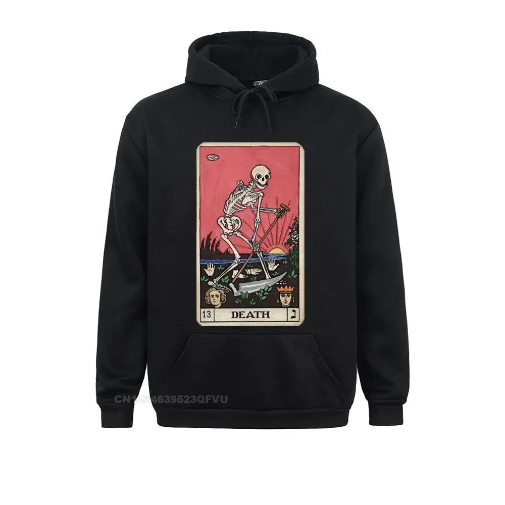 Death Tarot Hoodie For Men Premium Cotton Pullover Hoodie Major Arcana Halloween Spooky Skeleton Creepy Pullover Hoodie Europe