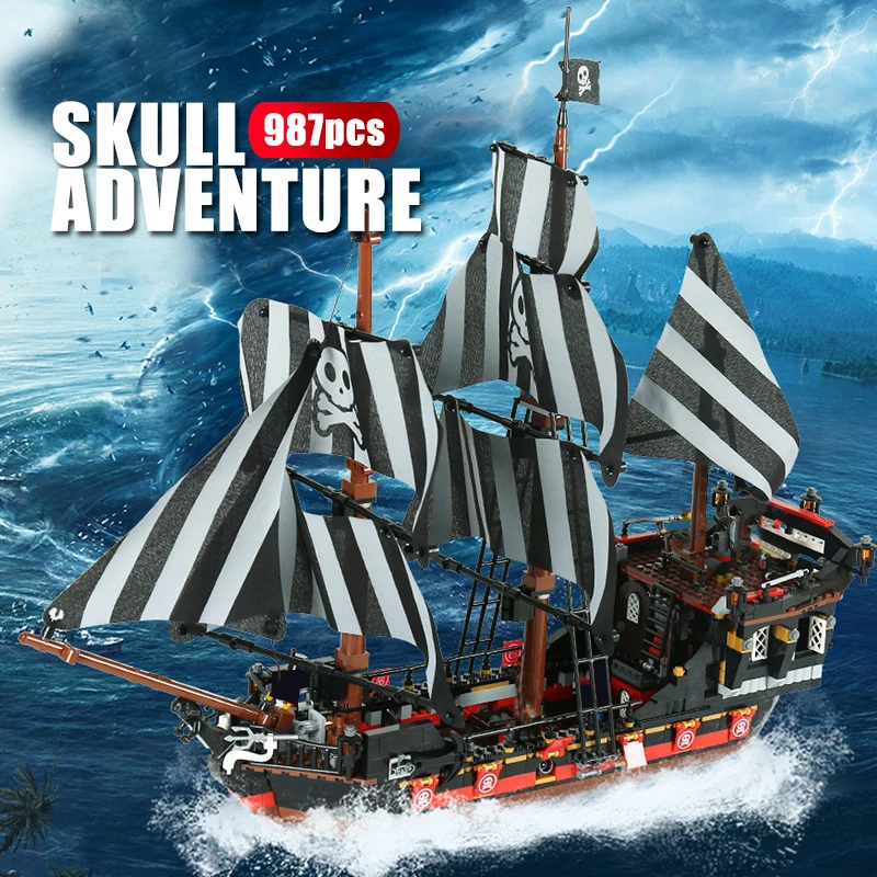 987Pcs Assembly Pirate Ship Skeleton Adventure Model Building Blocks Bricks Toys Children\'s Educational DIY Toys Birthday Gifts