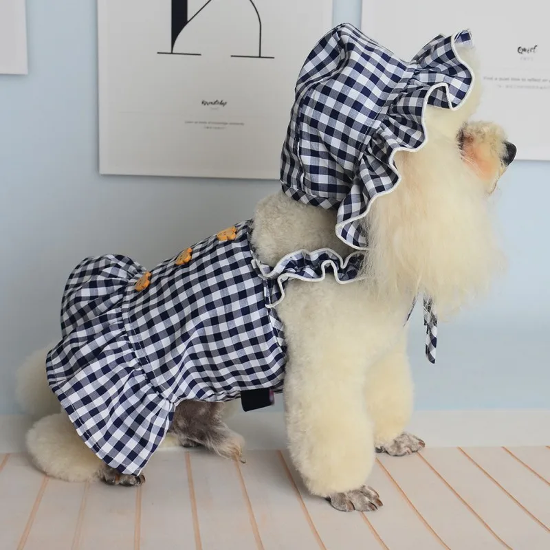 Soft Plaid Doggie Vest Princess Clothes Summer Pet Shirt Dress Hat Suit For Chihuahua Cotton Puppy Shirts Cat Vests