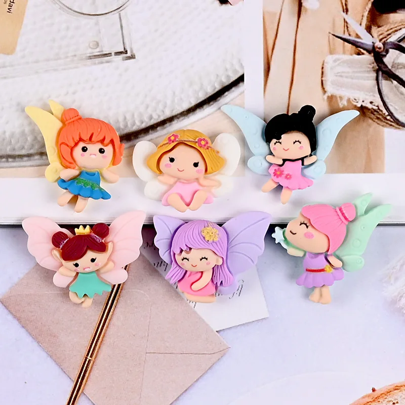 6pcs Resin Cartoon Princess Fairy Charms For DIY Children Girl Jewelry Making Hair Bow Center Phone Decor Accessories