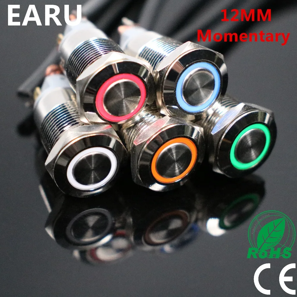 12mm Waterproof Momentary Stainless Steel Metal Doorbell Bell Horn Push Button Switch LED Car Auto Engine PC Power Start Starter